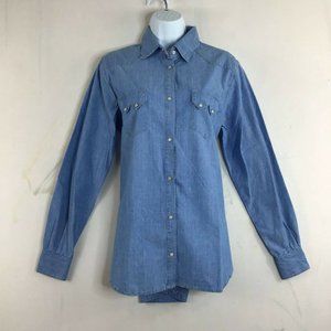 Two Women's Blue Solid Button Up Shirt Casual Spread Collared Size 8